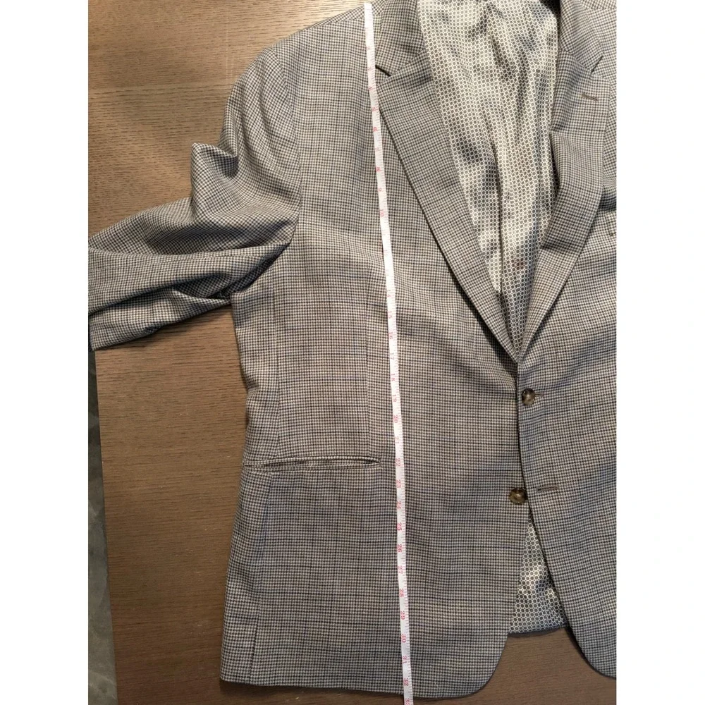 Mens Houndstooth Sport Coat Blazer Tan Blue 2 Button 52R
